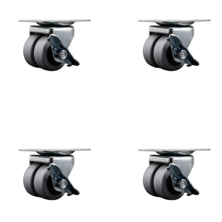 Service Caster Low Profile Thermoplastic 2'' Dual Wheel Top Plate Swvl Caster with Brake Set, 4PK SCC-DW04S21316-TPRS-SLB-4